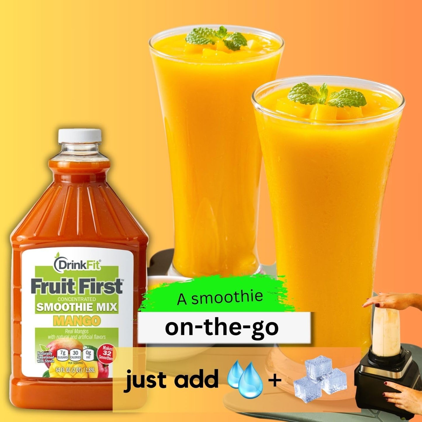 Drinkfit Fruit Smoothie | Real Fruit Puree, Low Sugar, Gluten:Free & Non:Gmo, Mango Smoothie Mix : Makes 32 Smoothies, 64 Fl Oz