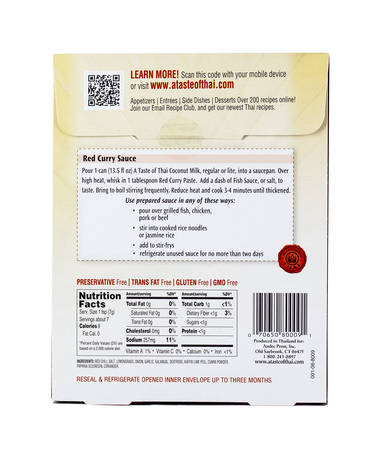 A Taste of Thai Red Curry Paste - 1.75 oz Pack of 6 Ready-to-Use Mix | Flavored with Classic Thai Spices | Use as Rub Marinade D
