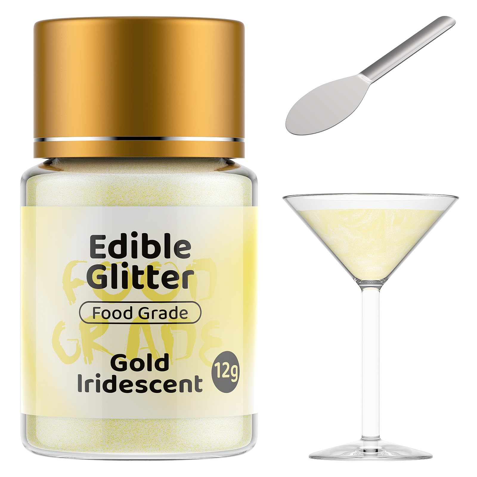 Jelife Edible Glitter for Drinks - Iridescent Gold, 12 Grams, Vegan, Shimmering Brew Dust for Cocktails, Cake Decorating, and Chocolates
