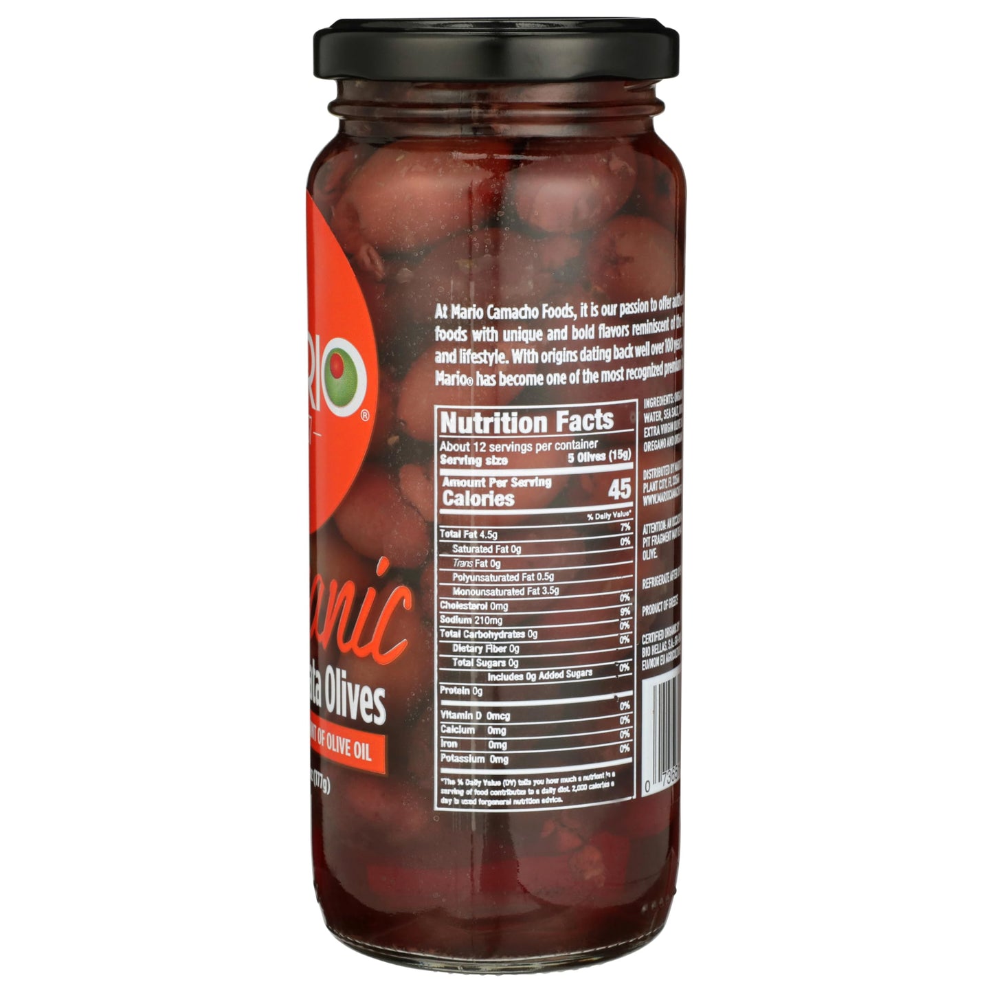 Mario Camacho Greek Organic Kalamata Pitted With Oregano And Touch Of Olive Oil, 6.25 Ounce