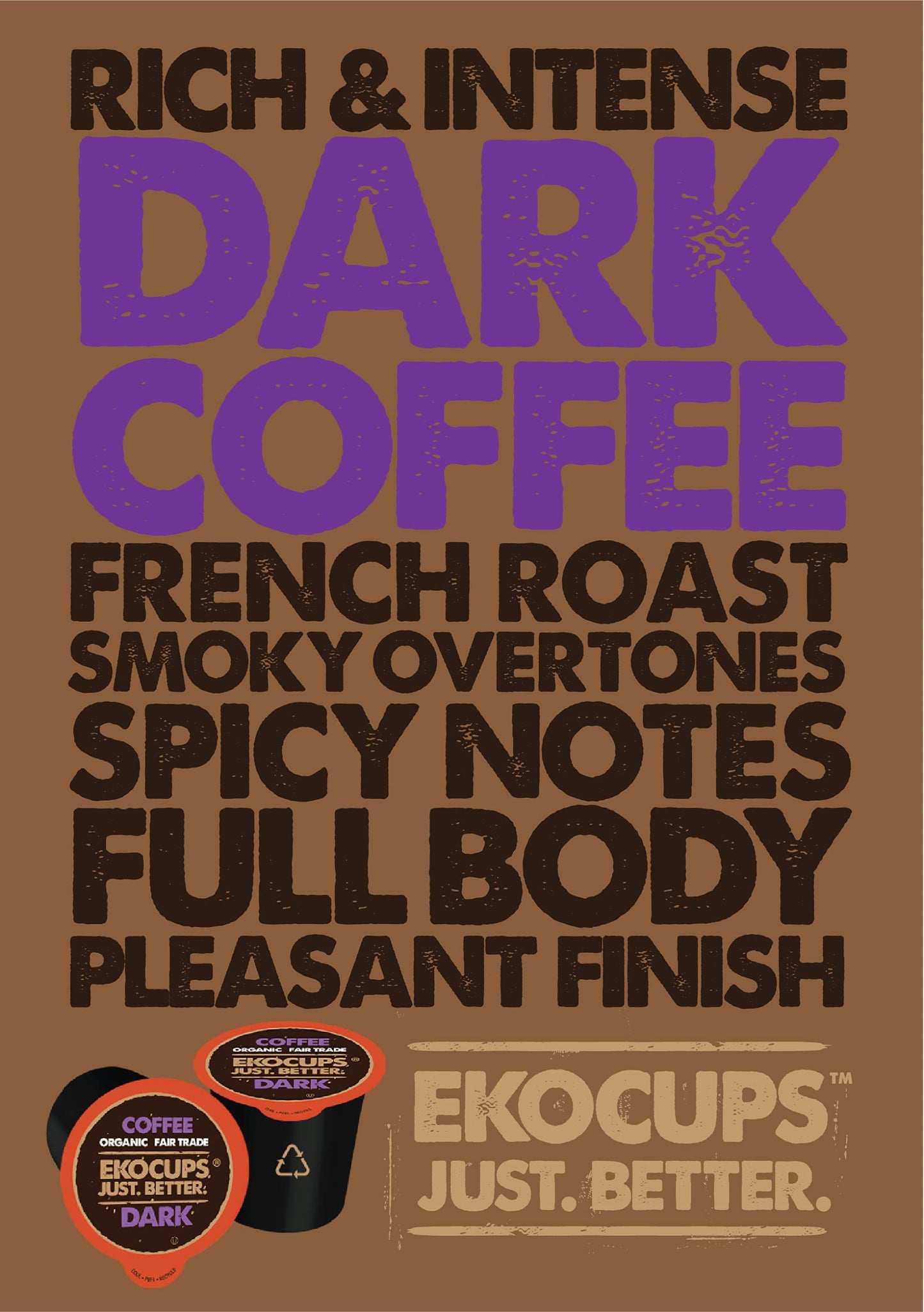 EKOCUPS Organic Dark Roast Coffee Pods - Strong Bold Flavor - 40 Recyclable compact pieces for Keurig K Cups - Model ECDARK40