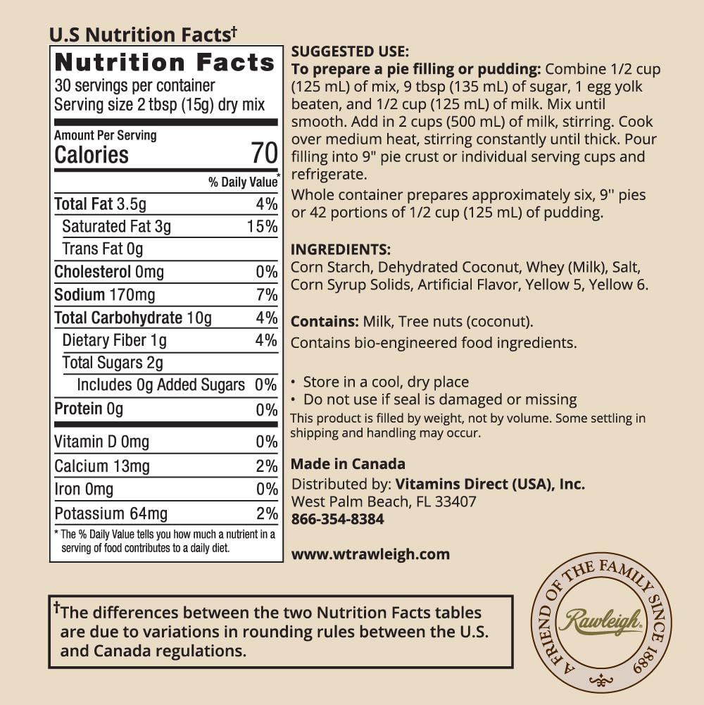Rawleigh Coconut Pie Filling & Dessert Mix, 16 oz, Pack of 3, White