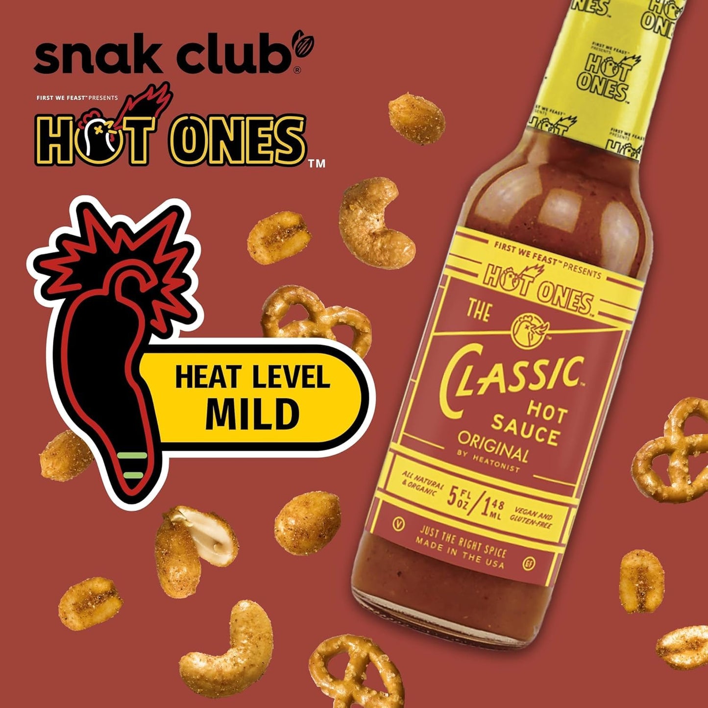 Snak Club Tangy Chili Snack Mix, Mild Spicy Peanuts, Pretzels, Corn & Cashews, 10 oz Bag