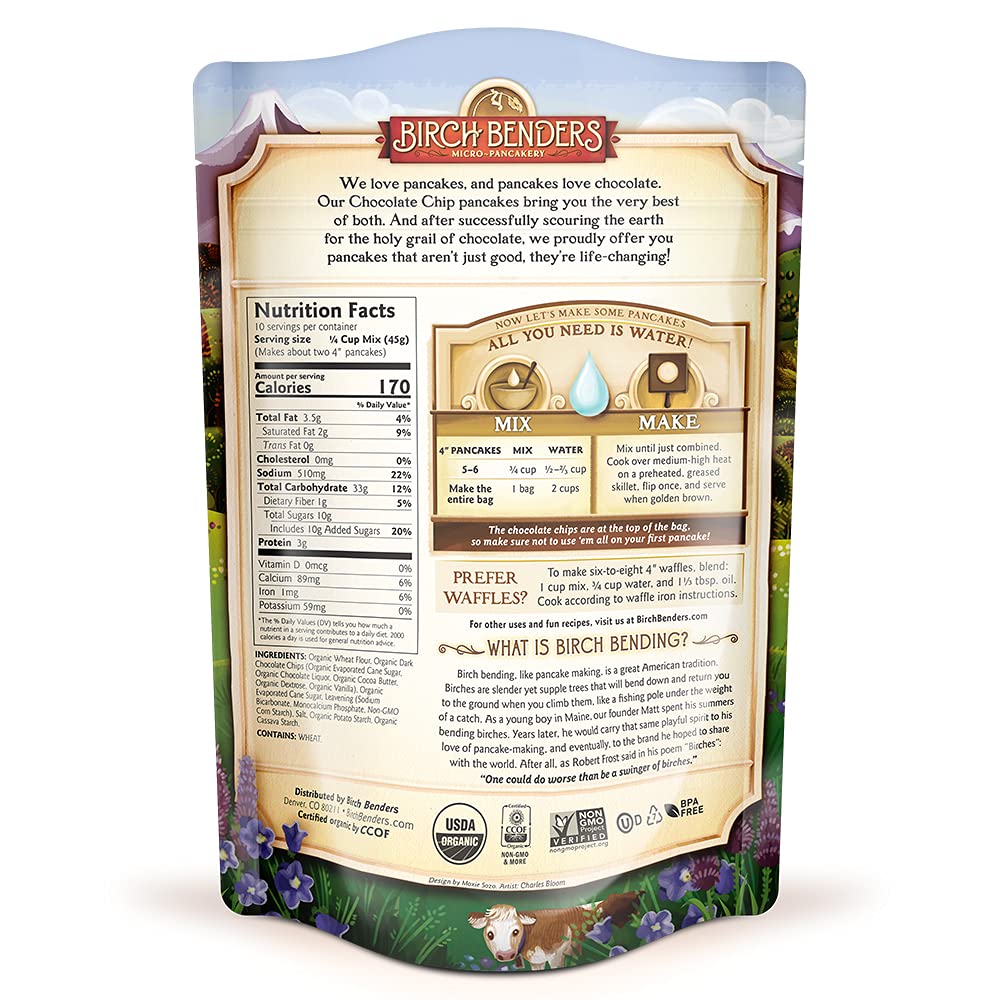 Birch Benders Organic Pancake and Waffle Mix, Non-GMO, Chocolate Chip, 16 Oz (Pack of 3)