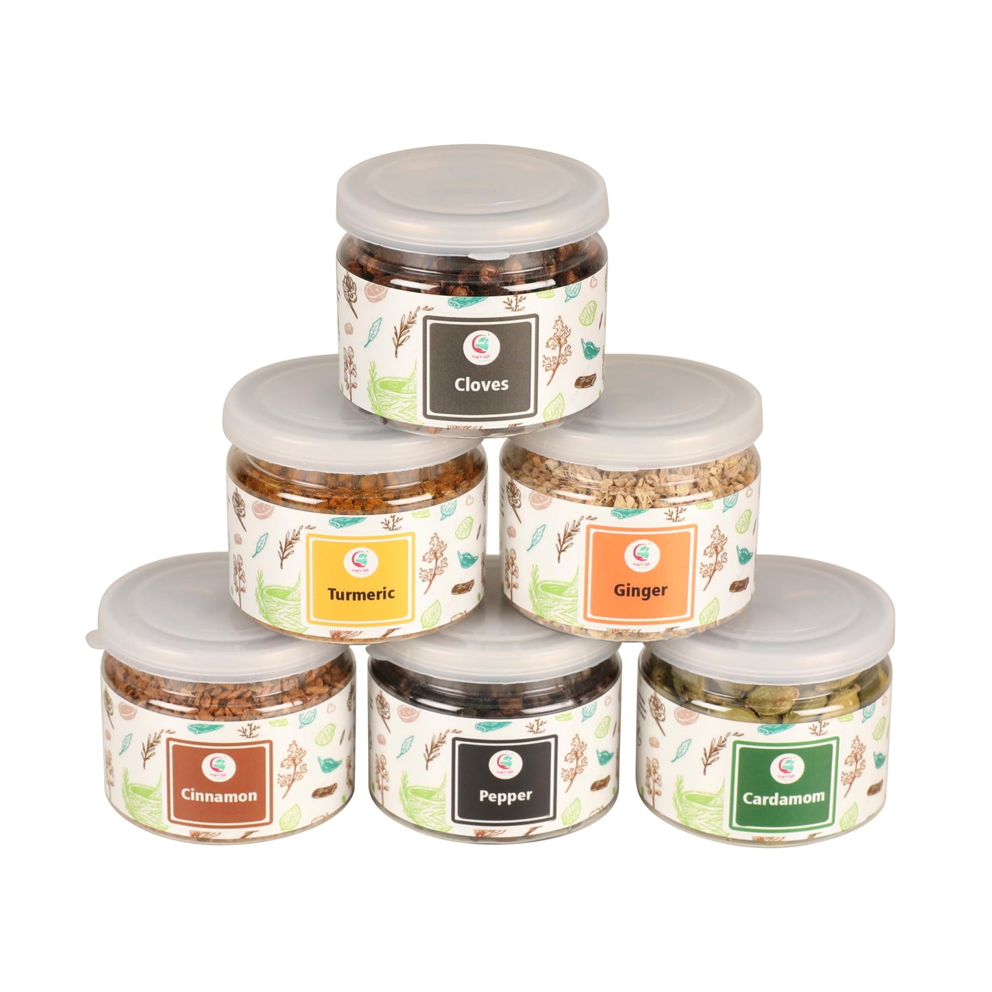 YOGI’S GIFT Spice Set - 6 Essential Spices: Cardamom, Cinnamon, Cloves, Ginger, Pepper, Turmeric - 12.52 Ounce
