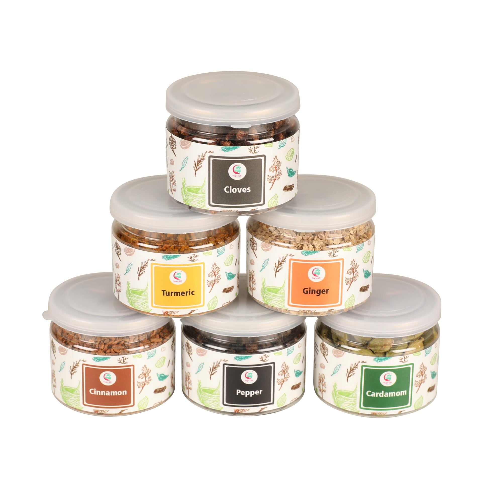 YOGI’S GIFT Spice Set - 6 Essential Spices: Cardamom, Cinnamon, Cloves, Ginger, Pepper, Turmeric - 12.52 Ounce