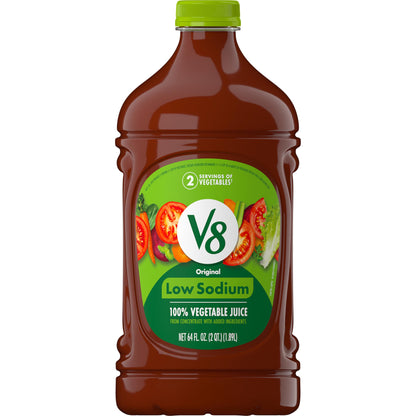 V8 Low Sodium Original 100% Vegetable Juice, 64 fl oz Bottle
