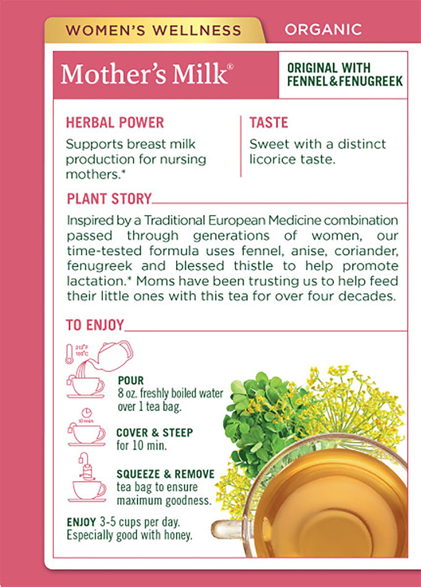 Traditional Medicinals Organic Mother'S Milk Women'S Tea (Pack Of 1), Promotes Healthy Lactation For Breastfeeding Moms, 16 Tea