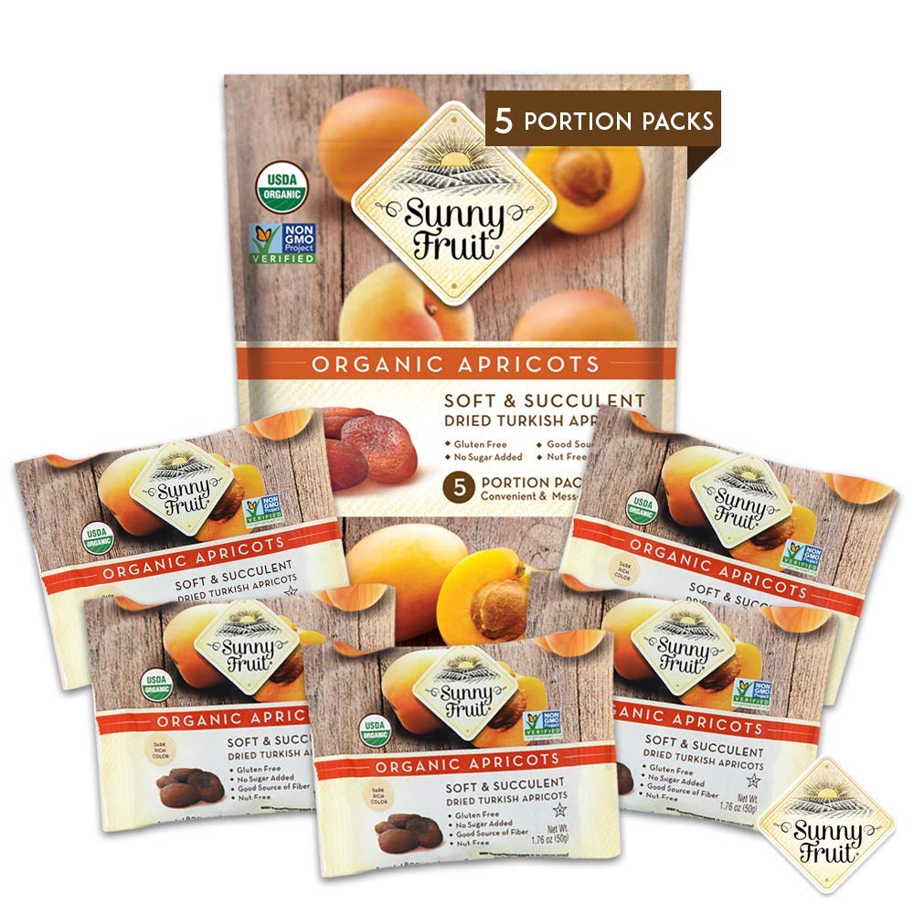 Organic Turkish Dried Apricots - Sunny Fruit (2 Bags) - (5) Portion Packs Per Bag - No Added Sugars, Sulfurs Or Preservatives | Non-Gmo, Vegan & Halal
