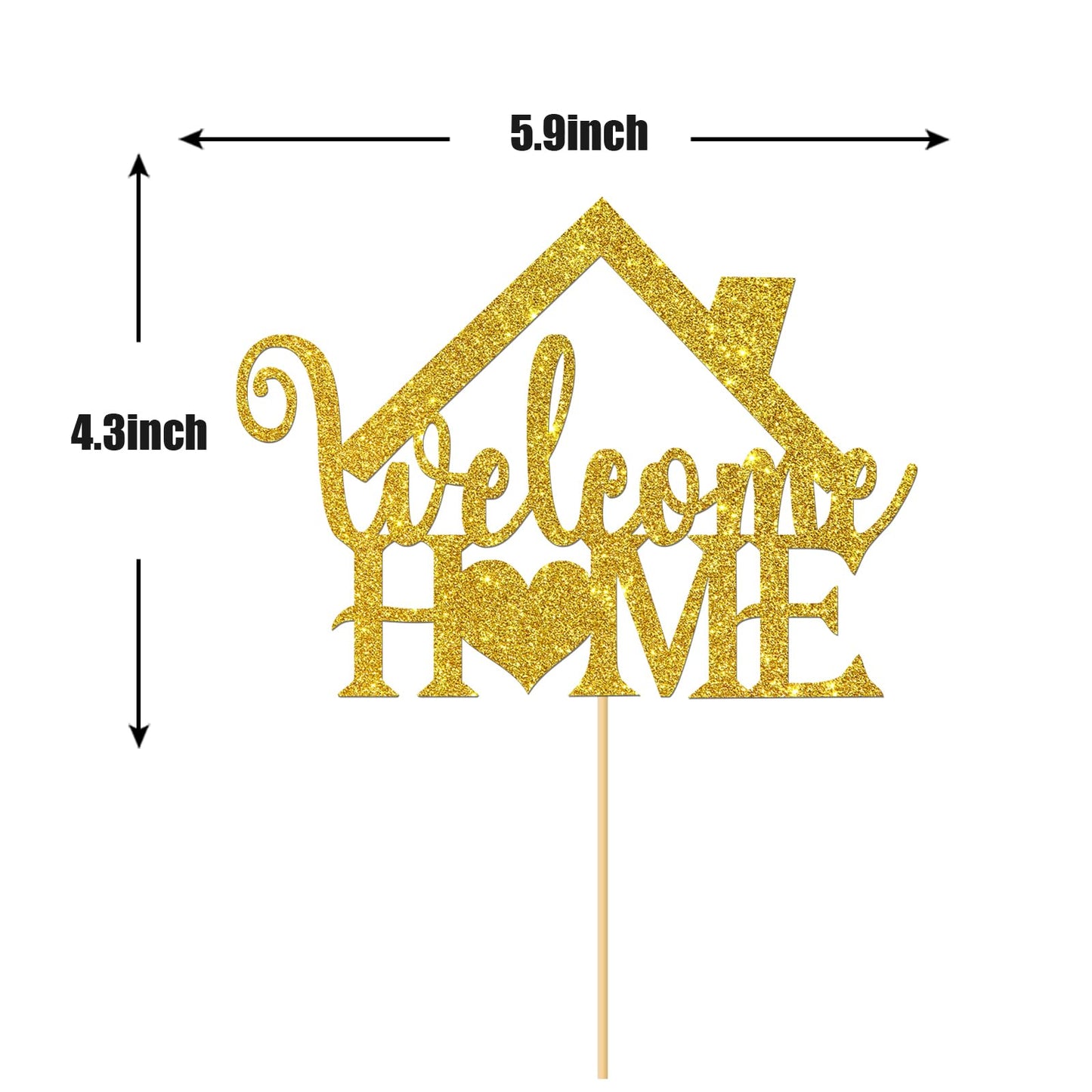 Gold Glitter Welcome Home Cake Topper - Home Party Decoration - Welcome Sign - New Home/New Baby/Retiring From The Army/Return F
