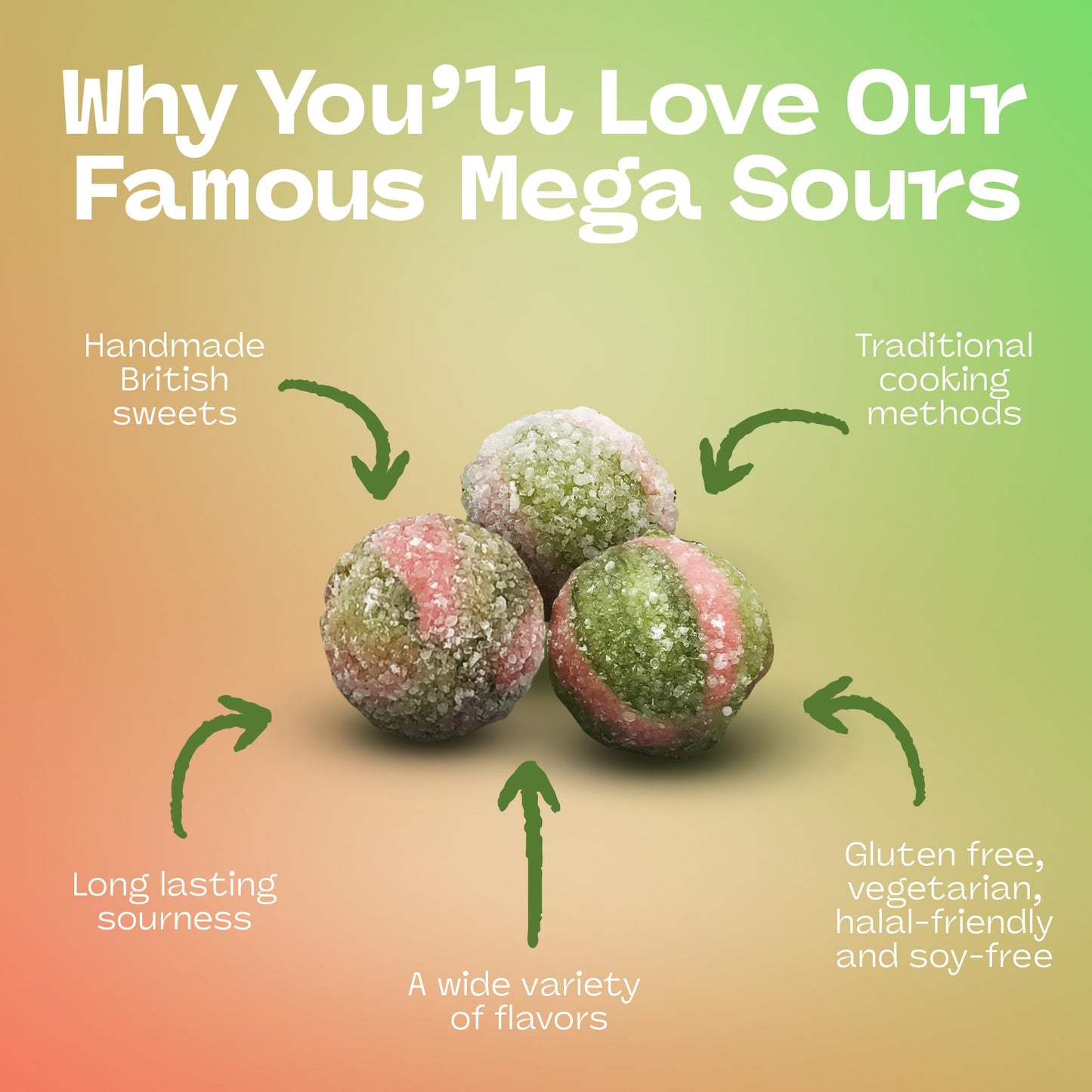 Barnetts - Mega Sour Candy Watermelon 454G - Trendy Sweet Bags - Traditionally Handmade Sweets - Sour Coating Lasts 20 Seconds -