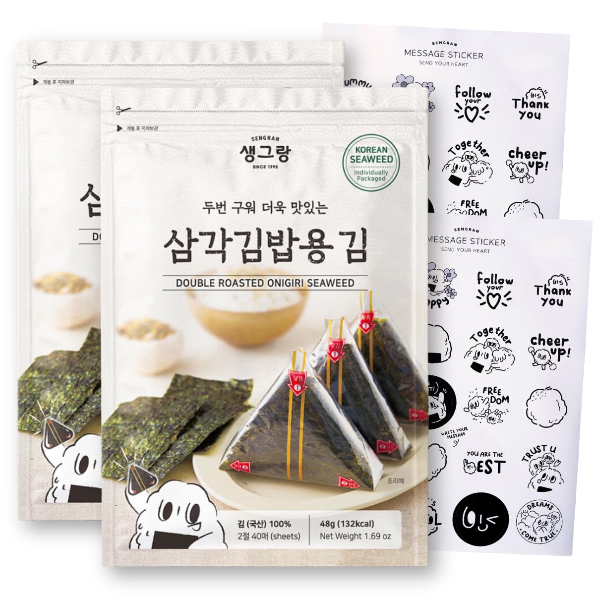 Generic Korean Onigiri Seaweed Wrapper, 40 Sheets, All Natural, Dark Green, Perfect for Sushi and Kimbap, Pack of 2