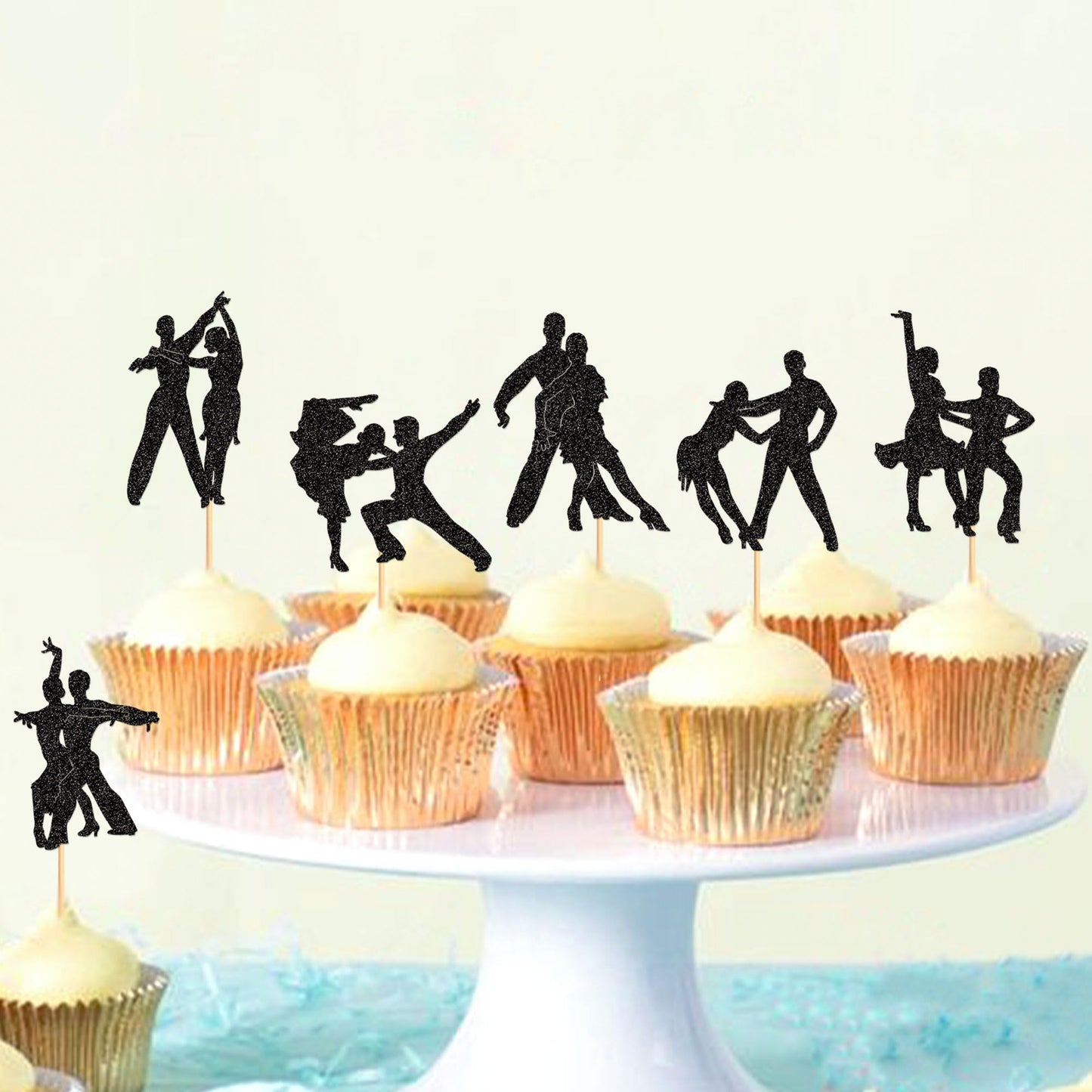 Ercadio 24 Pcs Latin Dance Cupcake Toppers Black Glitter Adulthood Ceremony Dancing Girl Boy Cake Birthday Picks For Dancing Cak