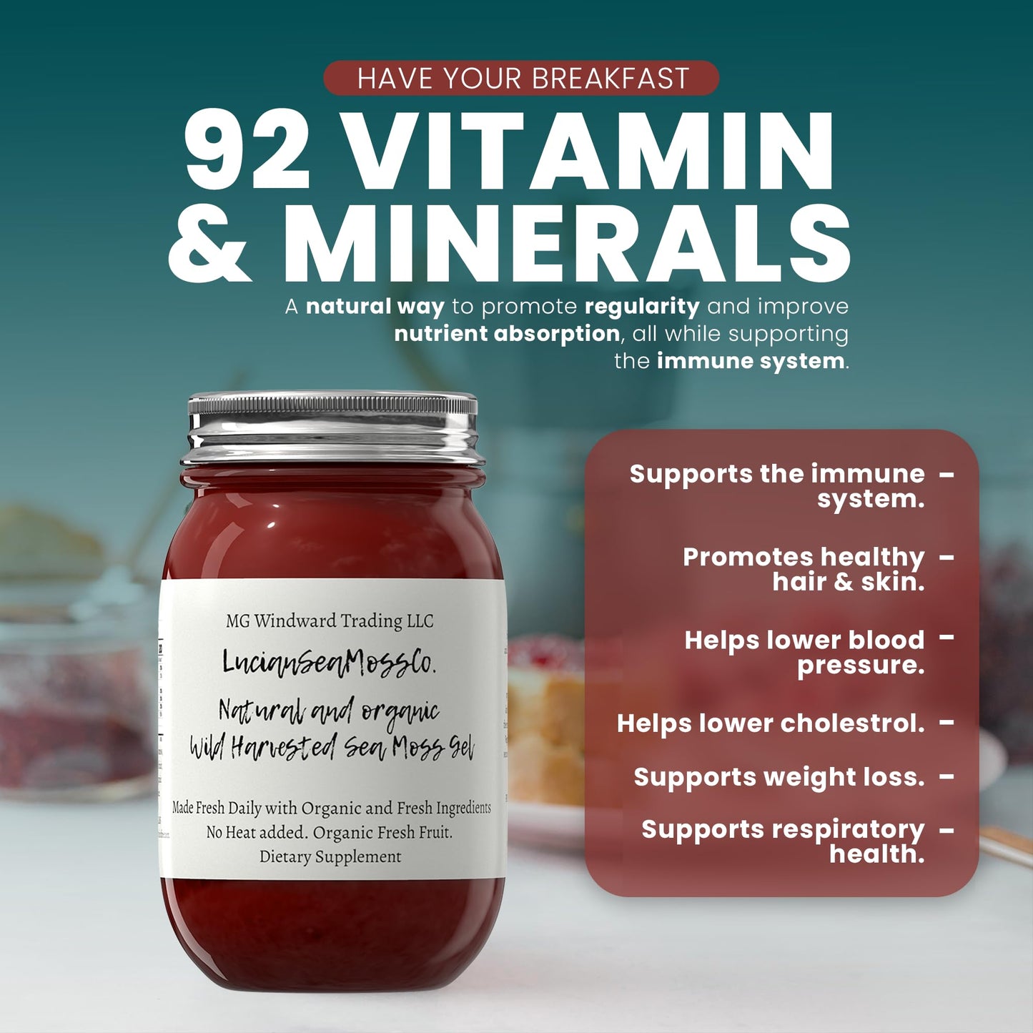 MG Windward Trading LLC Full Spectspirit-inspired flavor Sea Moss Gel - Organic, 16 oz, Wild Harvested, Immune and Digestive Support