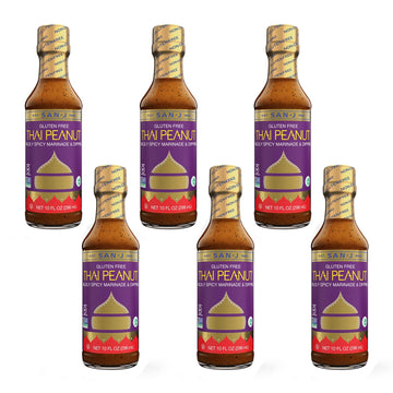 San-J Thai Peanut Mildly Spicy Marinade & Dipping Sauce, Kosher, Gluten Free & Non-GMO, 10 Fluid Ounce (Pack of 6)