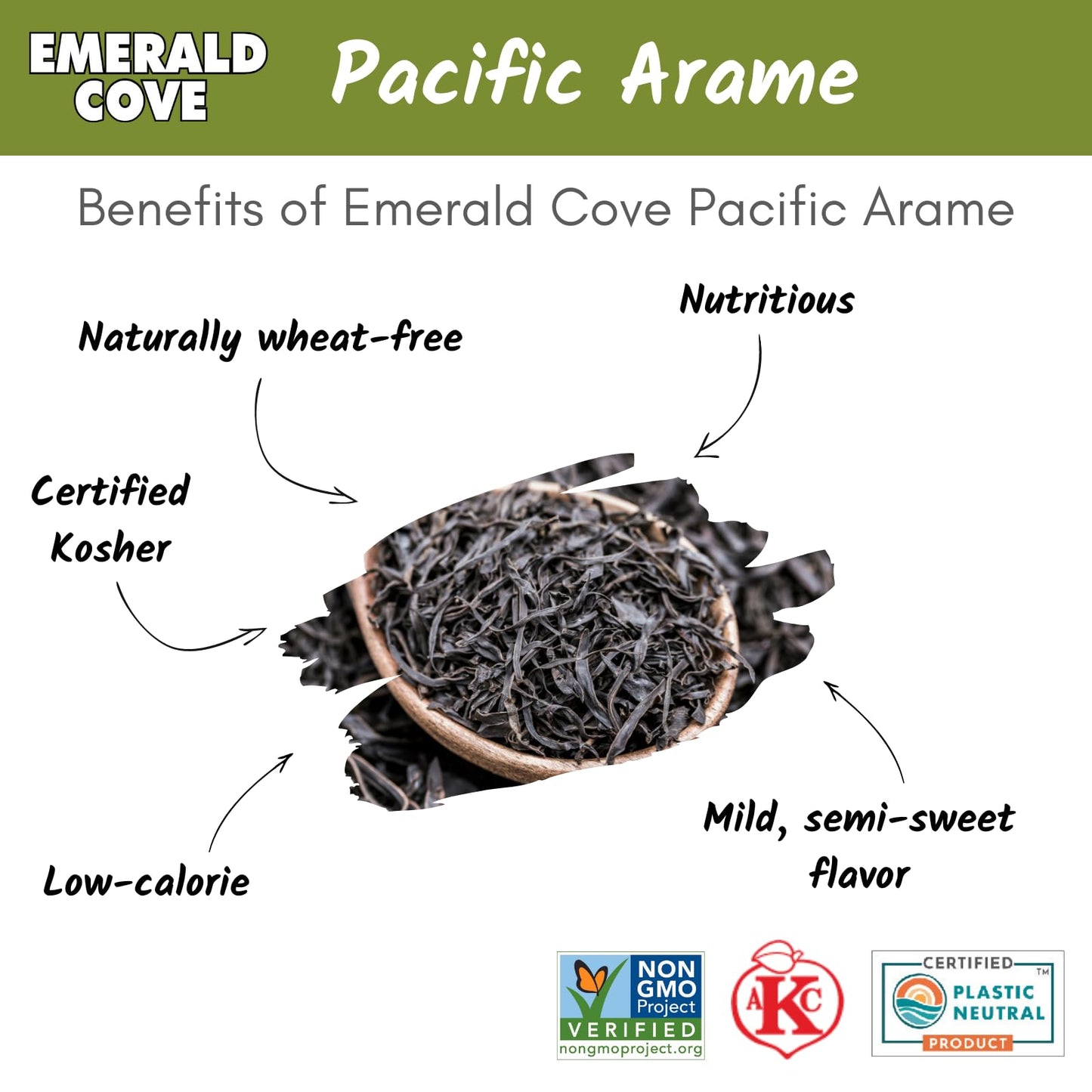 Emerald Cove Pacific Arame, Non-Gmo Dried Seaweed, Hijiki Substitute, 1.76 Oz (Pack Of 6)