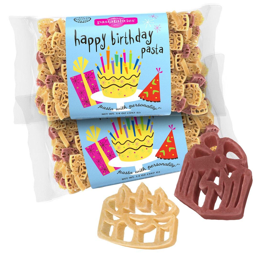 Pastabilities Happy Birthday Pasta - Fun Shaped Noodles for Kids and Parties - Non-GMO Natural Wheat - 14 oz (2 Pack)
