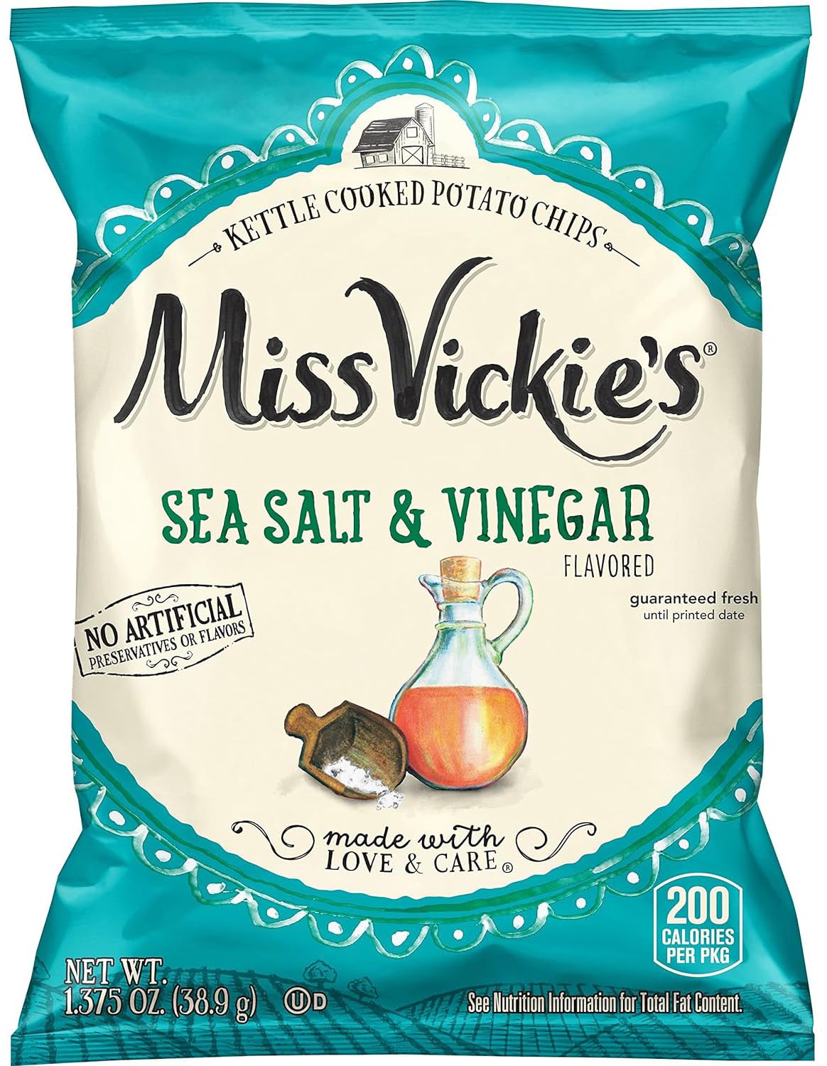 Kettle Cooked Potato Chips By Miss Vickie'S Value Pack Bundled By Superdeals | 1.375 Oz Bag | Sea Salt & Vinegar | Pack Of 12 Wi