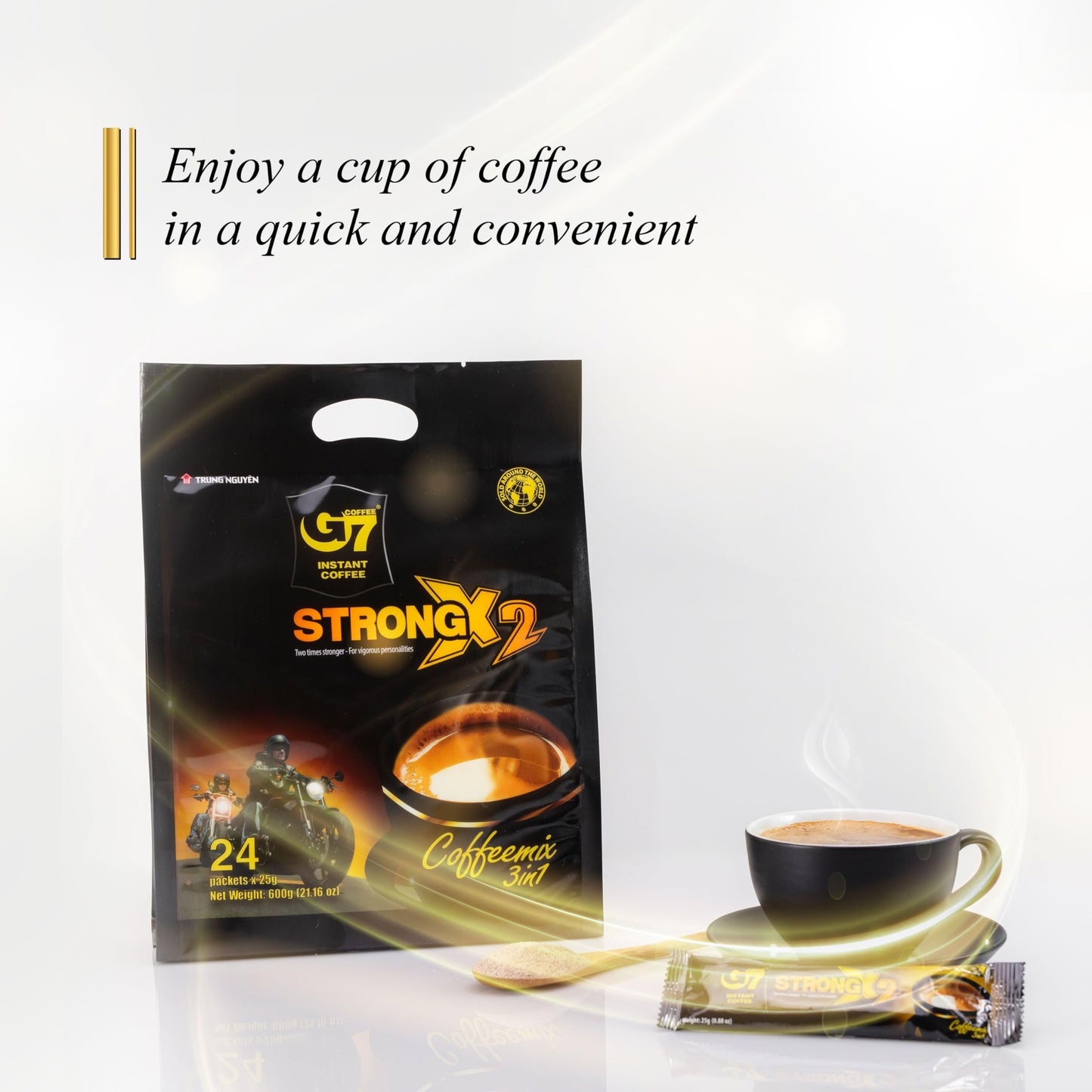 Trung Nguyen G7 3-In-1 Strong X2 Instant Coffee For Energy Boost - Roasted Ground Coffee Blend With Non-Dairy Creamer And Sugar