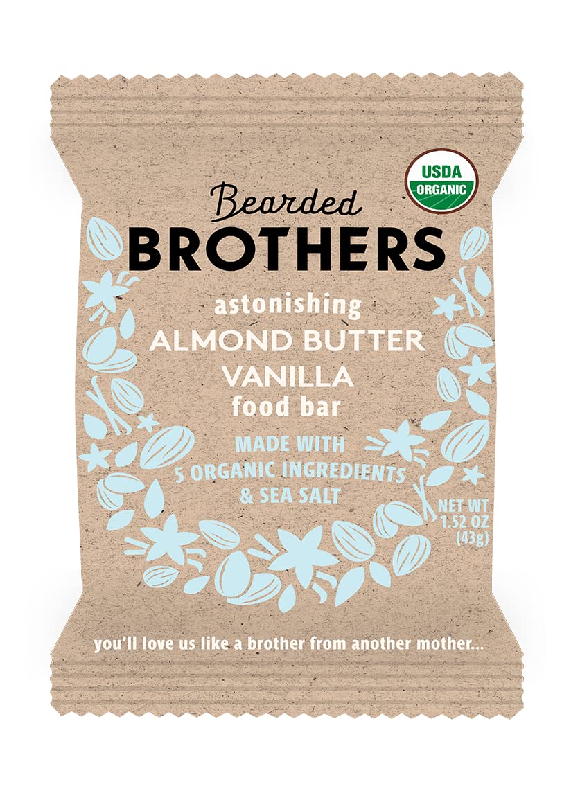 Bearded Brothers Organic Vegan Protein Energy Bars, Almond Butter Vanilla, Gluten Free, 12 Count