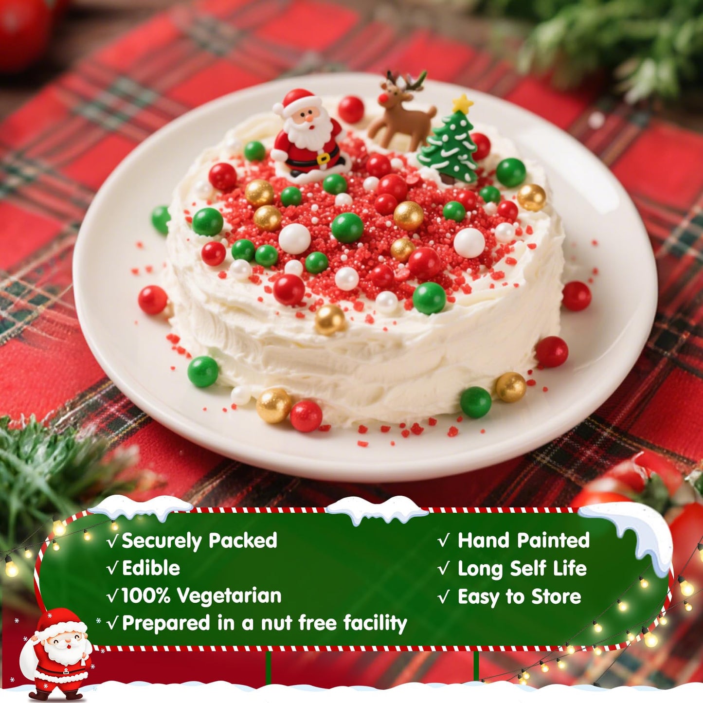 Edible Christmas Sprinkles for Cake Decorating,4 Pack 12 oz,Red White Green Gold Pearls and Christmas Confetti Trees Candy,Nonpa