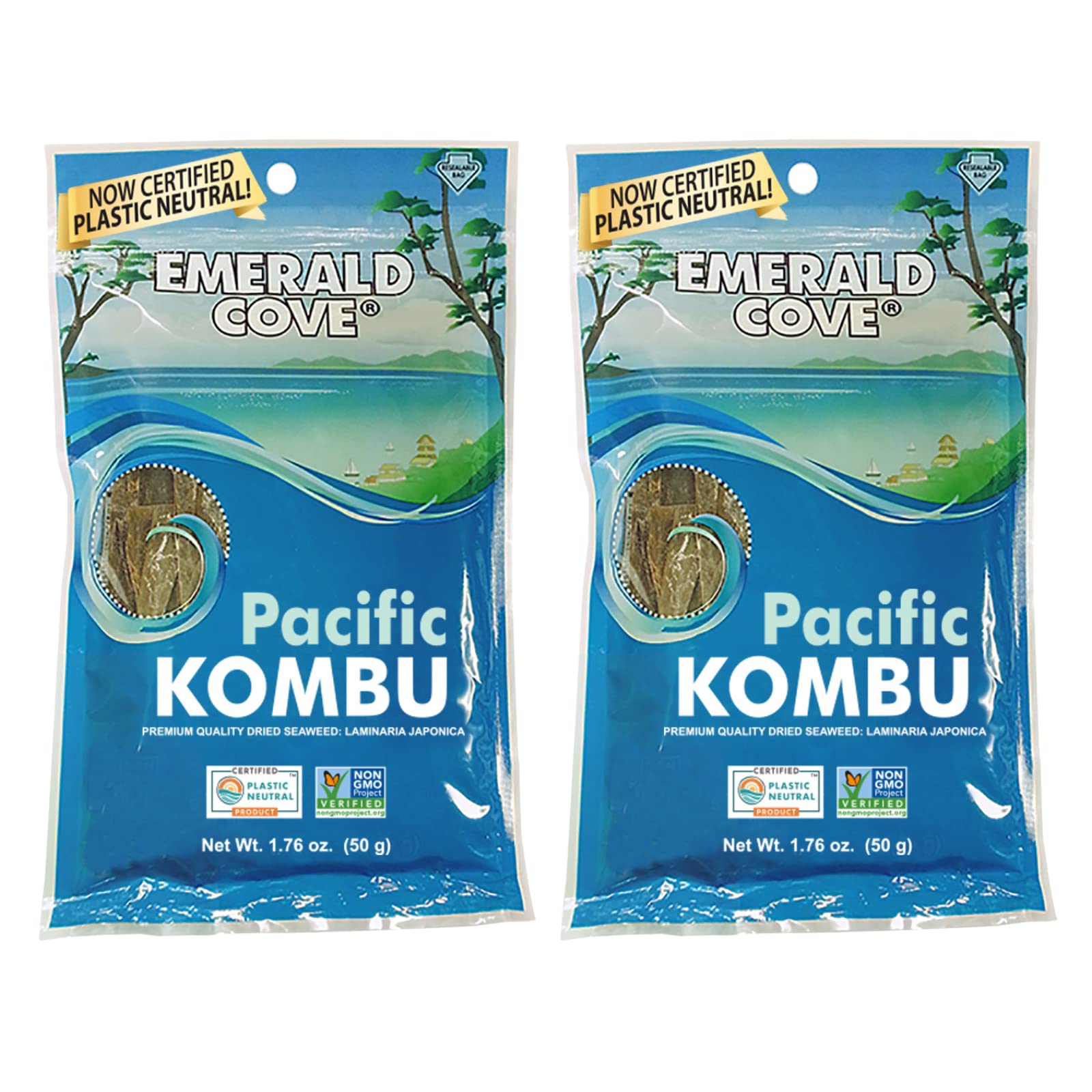 Emerald Cove Pacific Kombu, Premium Dried Seaweed Strips (Kelp), Great For Dashi Stock, Non-Gmo, 1.76 Oz (2 Pk)