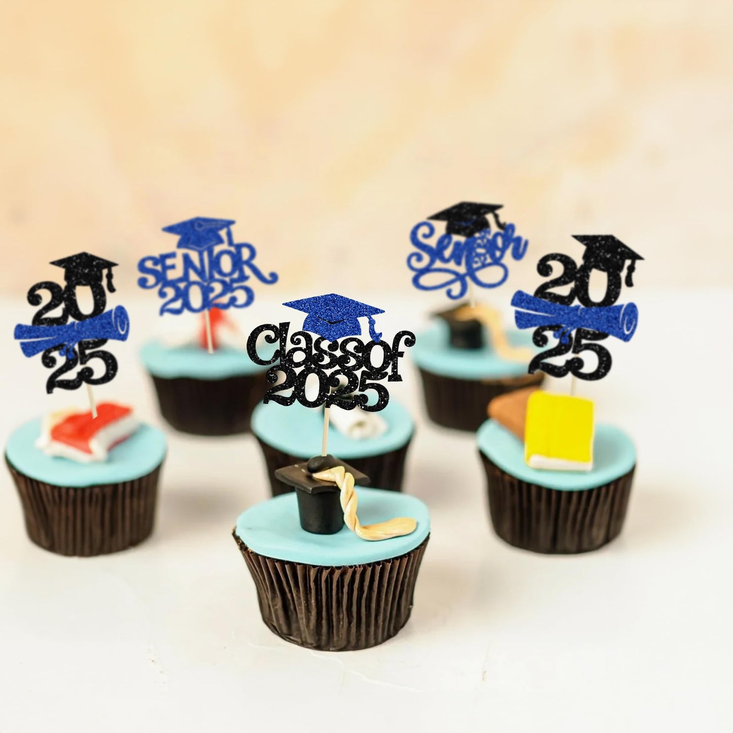 Gyufise 24Pcs 2025 Graduation Cupcake Toppers Glitter Class Of 2025 Cupcake Picks Senior 2025 Cupcake Decorations For Senior 202
