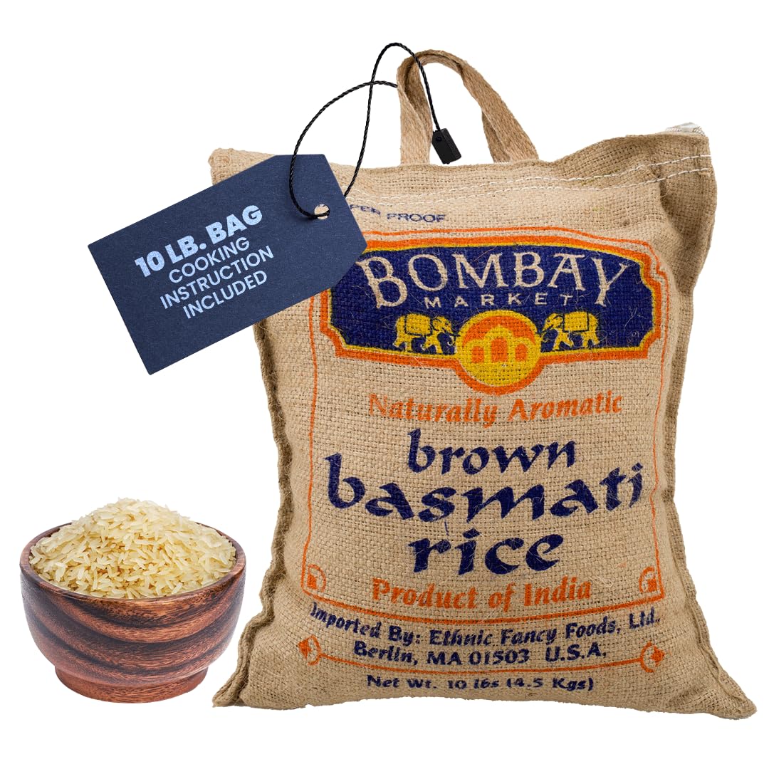 Bombay Market Brown Basmati Rice - Aromatic & Nutty Flavor Basmati Rice - Long Grain Rice Basmati (10 Pound Bag)