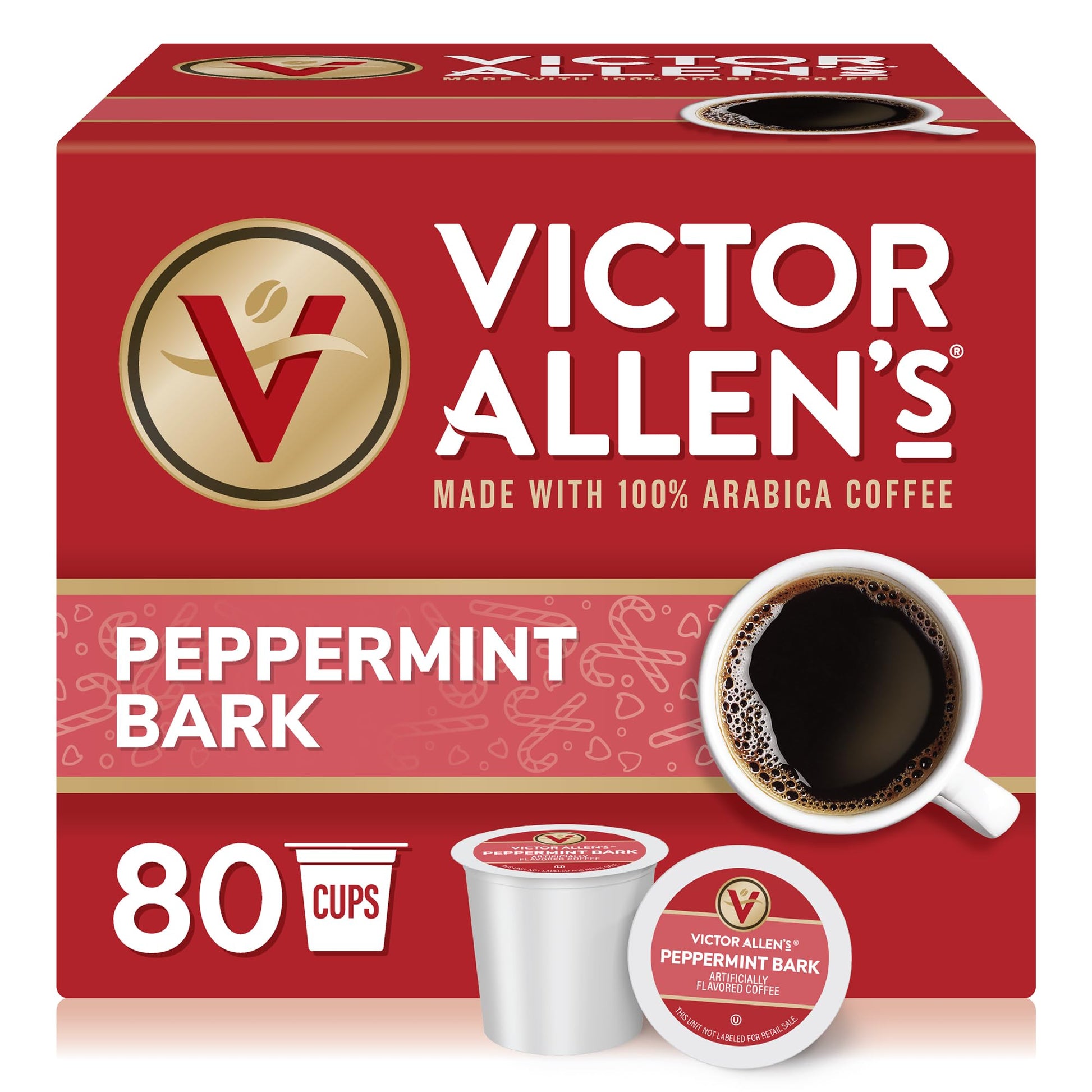 Victor Allens Coffee Peppermint Bark Flavored Medium Roast 80 Count Single Serve Pods for Keurig K-Cup Brewers
