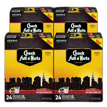 Chock full oNuts Keurig K-Cup Pods - Midtown Manhattan - Medium Roast - Premium Arabica, 24 count, Pack of 4