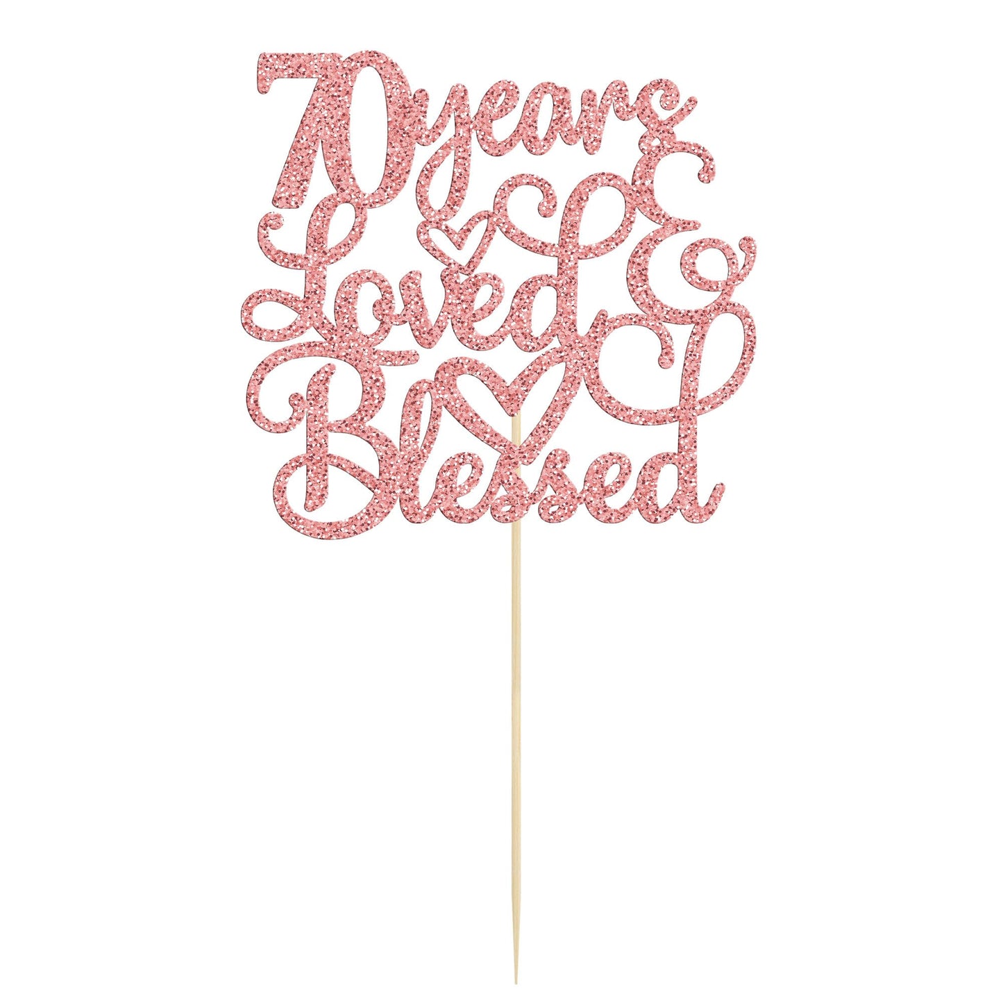 Gyufise 1Pc Rose Gold Glitter 70 Years Love And Blessed Cake Topper Cheers To 70 Years Happy 70Th Cake Topper 70Th Birthday Wedd