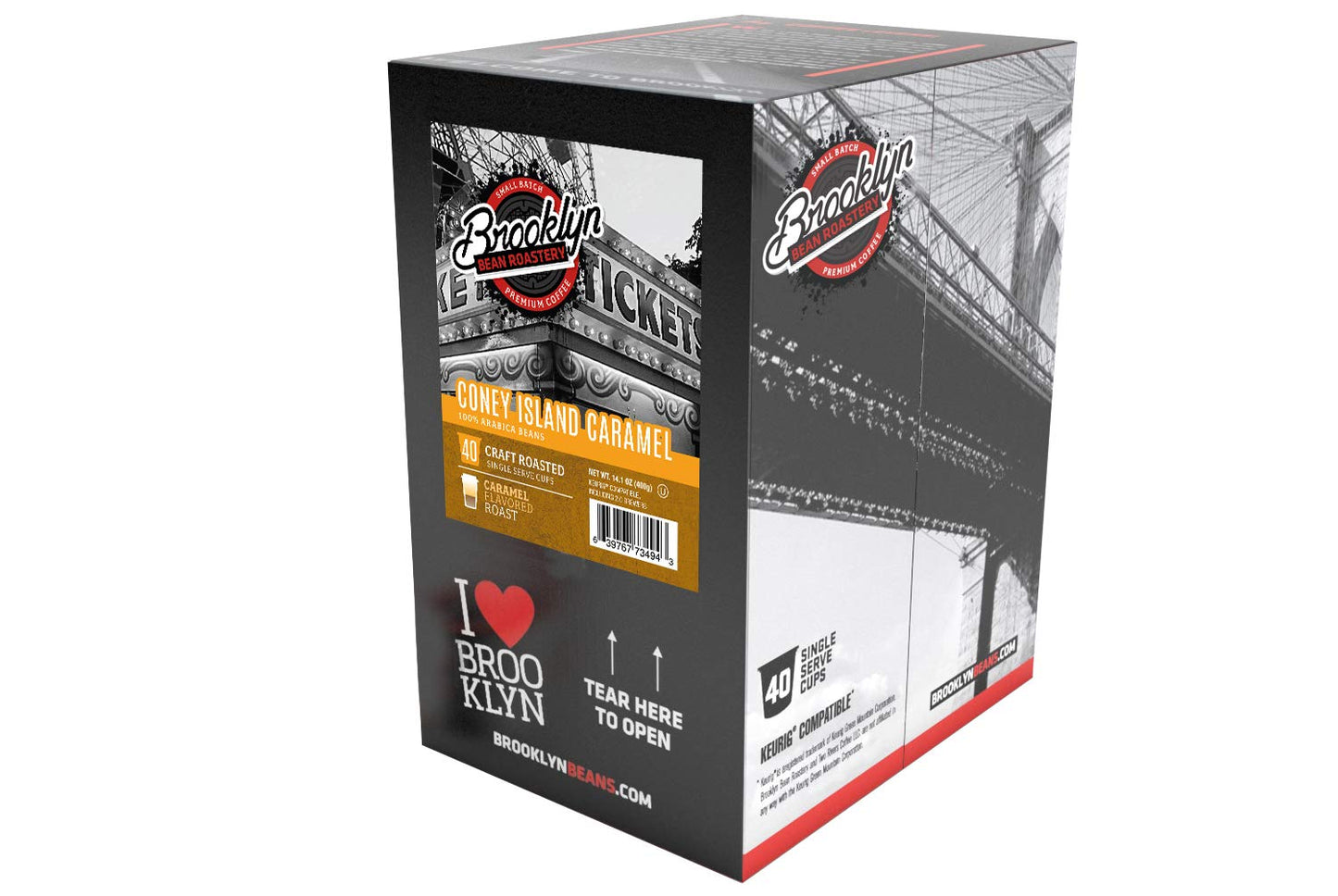 Brooklyn Beans Gourmet Coffee Pods, Coney Island Caramel, Compatible with 2.0 Keurig K Cup malt-inspired, 40 Count