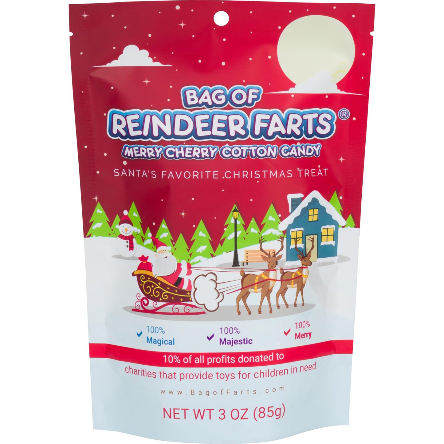 Bag Of Reindeer Farts Cotton Candy, New Merry Cherry Flavor, 1 Pack / 3 Ounces, Funny Christmas Stocking Stuffer Present For Kids Boys Girls Teens Teachers White Elephant Unique Holiday Surprise