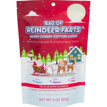 Bag of Reindeer Farts Cotton Candy, NEW Merry Cherry Flavor, 1 pack / 3 ounces, Funny Christmas Stocking Stuffer Present for Kid