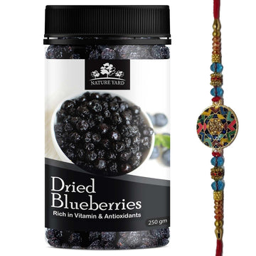 NATURE YARD Blueberry dry fruit With Rakhi Gift For Brother - 250gm + 1 Rakhi - Designer Multi Color Coin Rakhi Gifting Set