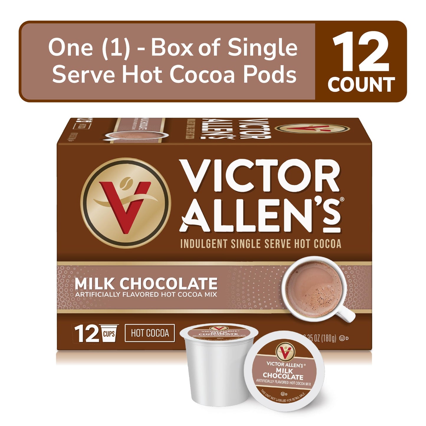 Victor Allens Coffee Hot Cocoa Pods, Milk Chocolate, 12 Count, Compatible with Keurig K-Cup malt-inspired, Light Brown