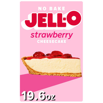Jell-O No Bake Strawberry Cheesecake Dessert Kit with Strawberry Topping, Filling Mix and Crust Mix, 19.6 oz Box