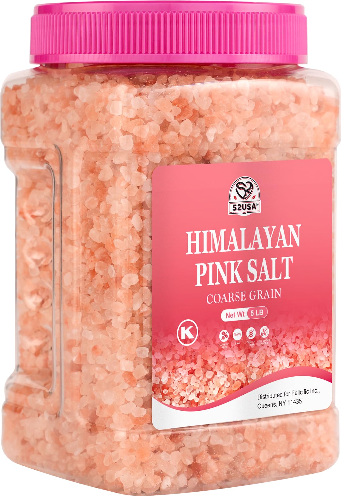 52USA Himalayan Pink Salt, Coarse Salt 5 Pound (80oz), Himalayan Salt, Pink Himalayan Sea Salt for Grinder Refill, Kosher Salt
