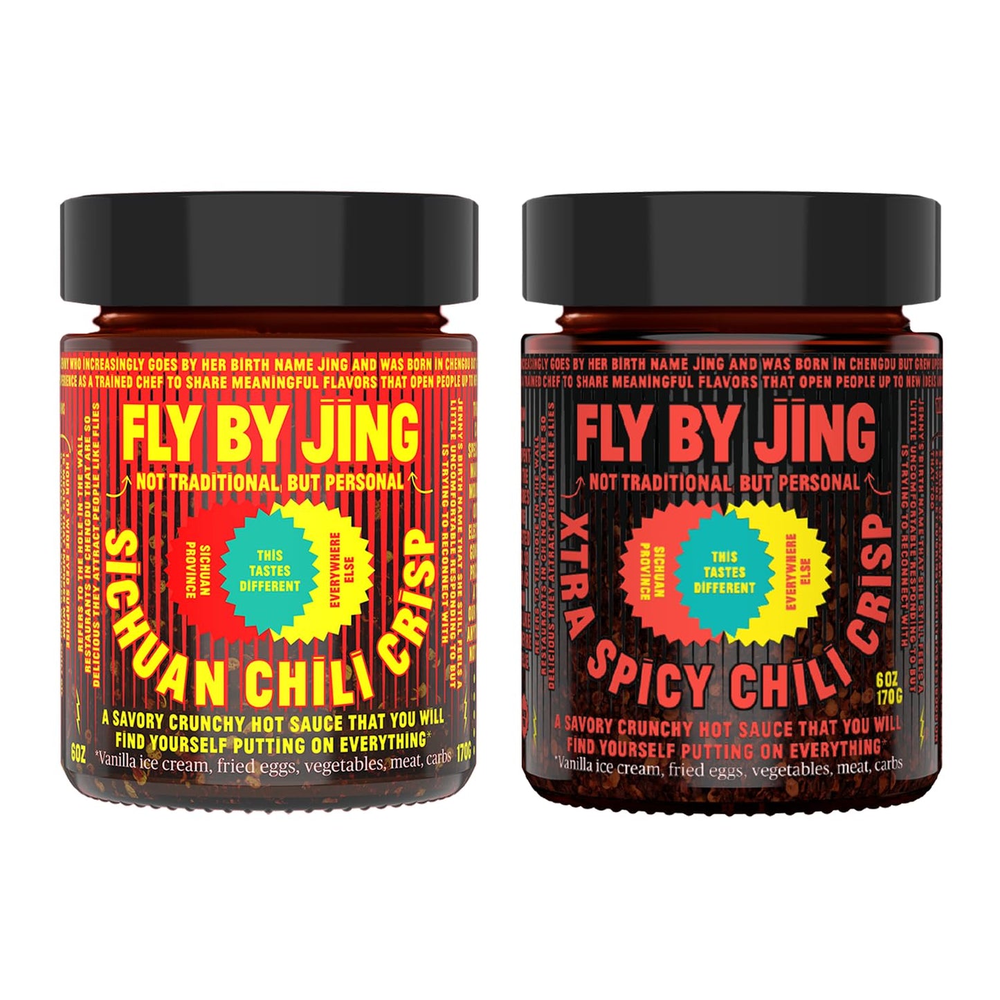 Flybyjing Spicy Duo - Premium Sichuan Chili Crisp And Xtra Spicy Chili Crisp Sauce Bundle - Spicy, Umami Rich, Gluten-Free, Non-
