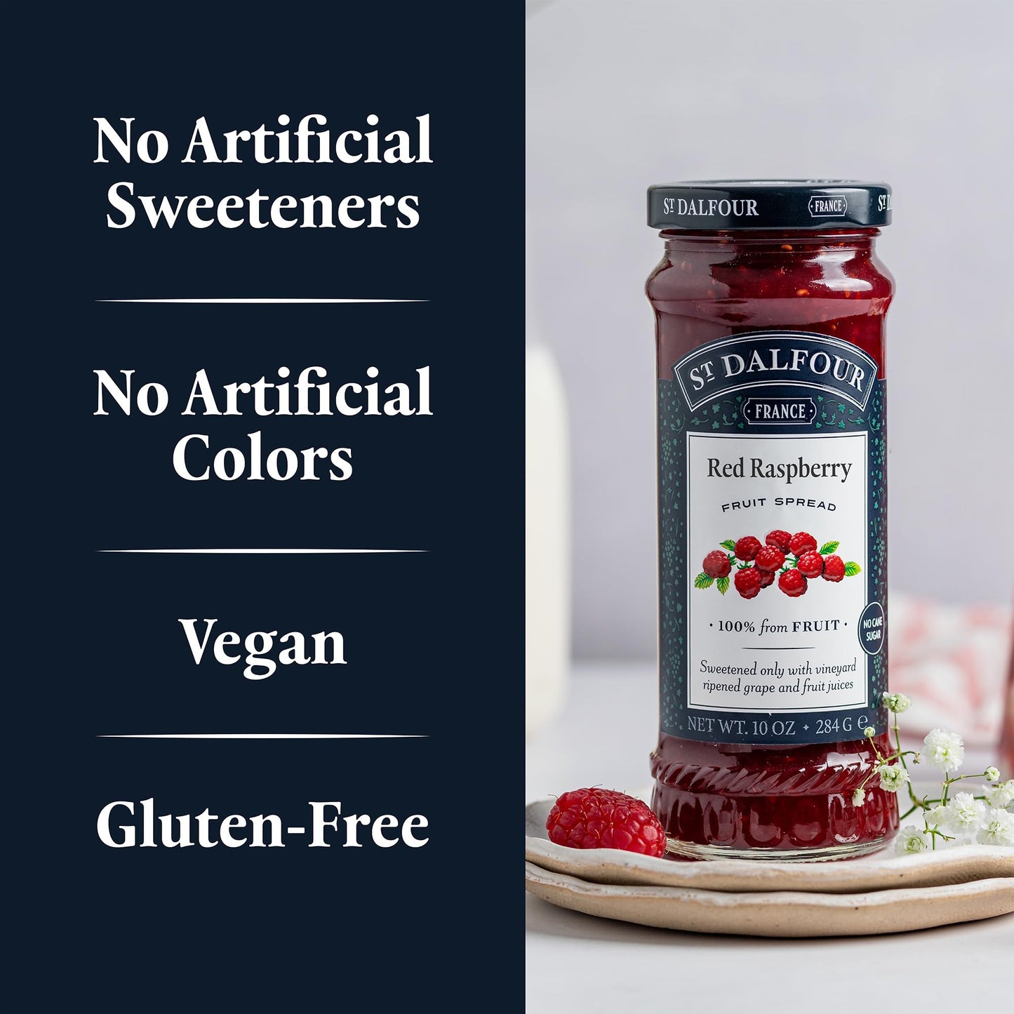 St. Dalfour Red Raspberry Fruit Spread, 10oz, Non-GMO, All Natural, Pack of 2
