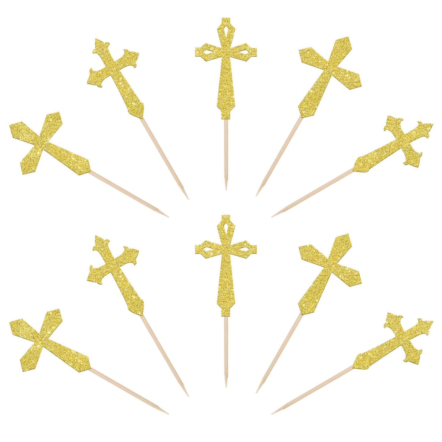 YCTHUNFISH Cupcake Toppers, 24 Pack, Glitter, Religious Theme, Gold, Cardstock for Baptism, First Holy Communion, Birthday Party Decorations