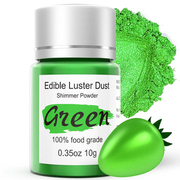Green Luster Dust Edible Glitter for Cakes Cocktails - 10g Colaele Edible Shimmering Dust for Chocolates, Metallic Food Coloring