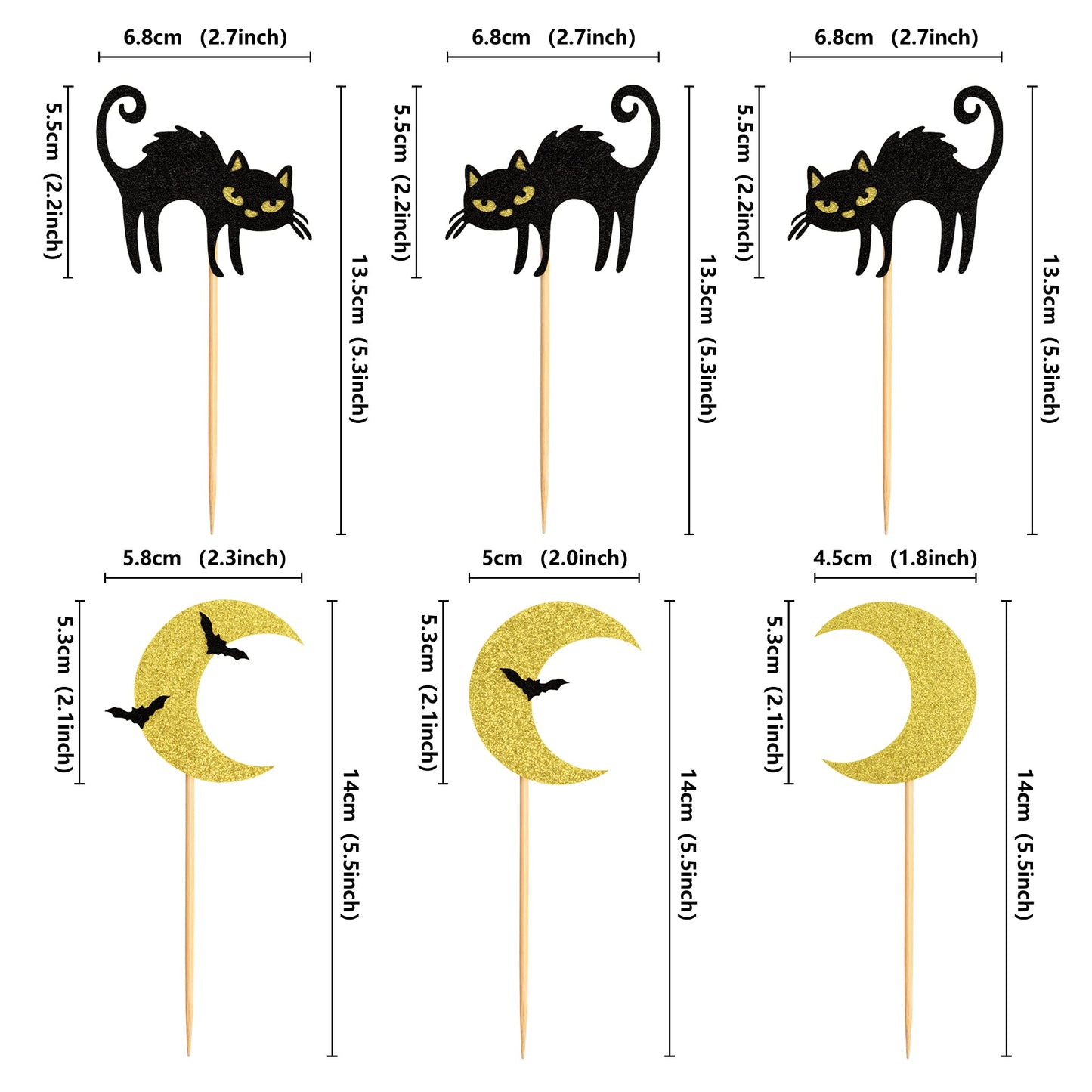 Ercadio 24 Pack Cat Halloween Cupcake Toppers Moon Bat Cupcake Picks Halloween Themed Birthday Party Cake Decorations Supplies