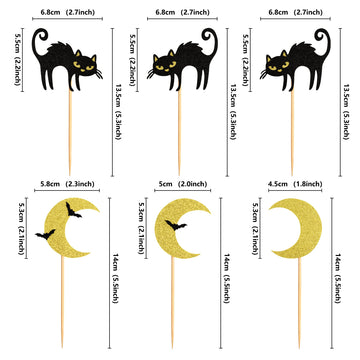 Ercadio 24 Pack Cat Halloween Cupcake Toppers Moon Bat Cupcake Picks Halloween Themed Birthday Party Cake Decorations Supplies