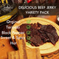 Jerky.Com Beef Jerky Variety Sampler Pack Original, Black Pepper, Teriyaki, Sweet & Spicy, Hot - Flavorful Meat Snack - Made Wit