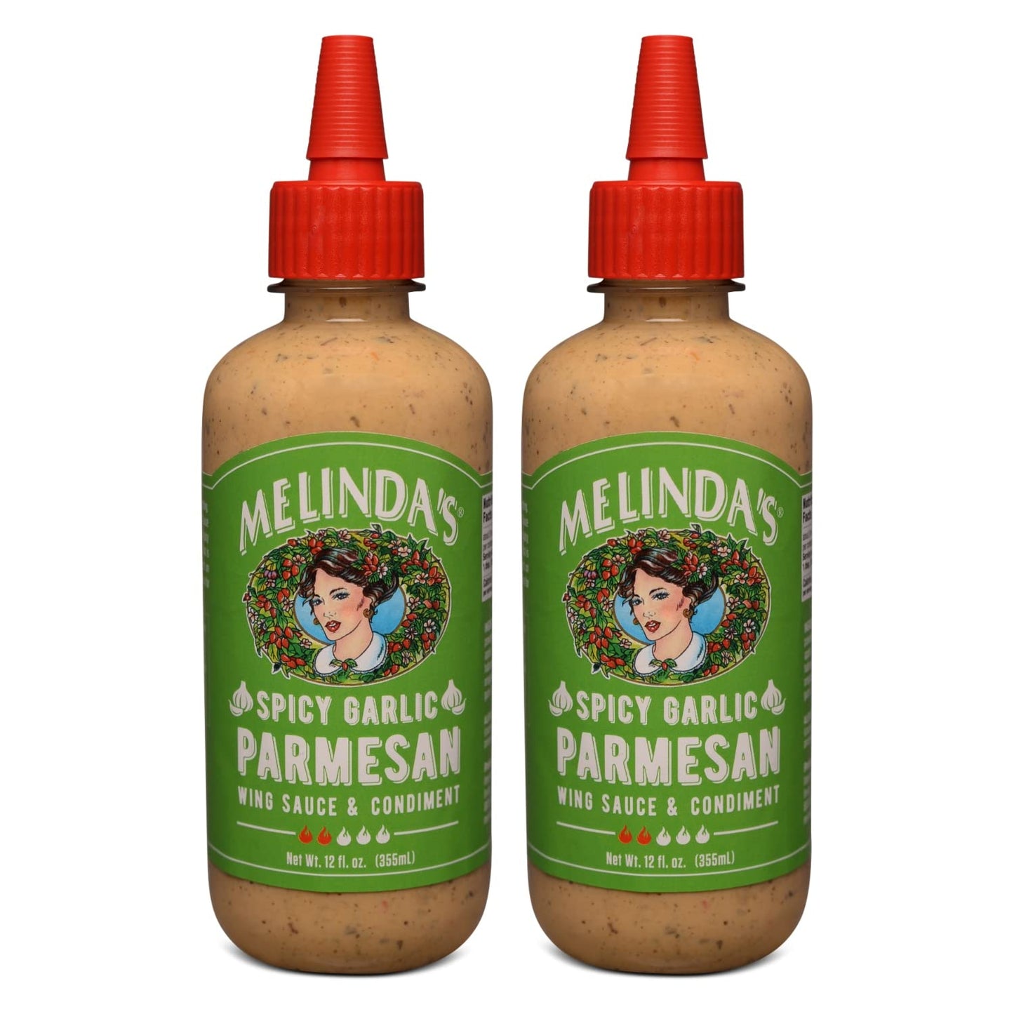 Melindas Spicy Garlic Parmesan Wing Sauce - 12oz, 2 Pack - Craft Sauce with Habanero Peppers & Fresh Garlic for Wings, Pizza, Pasta