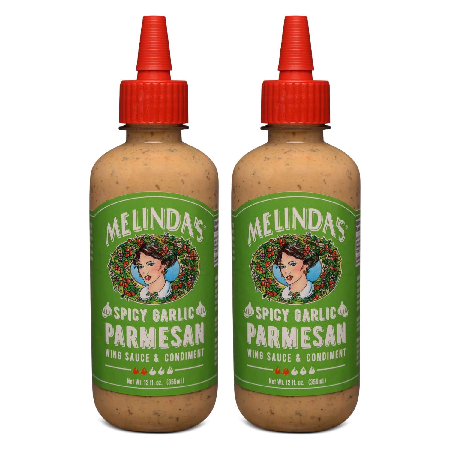 Melindas Spicy Garlic Parmesan Wing Sauce - 12oz, 2 Pack - Craft Sauce with Habanero Peppers & Fresh Garlic for Wings, Pizza, Pasta