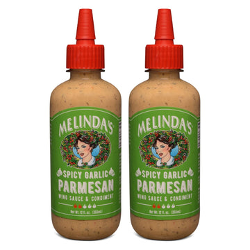 Melindas Spicy Garlic Parmesan Wing Sauce - 12oz, 2 Pack - Craft Sauce with Habanero Peppers & Fresh Garlic for Wings, Pizza, Pasta