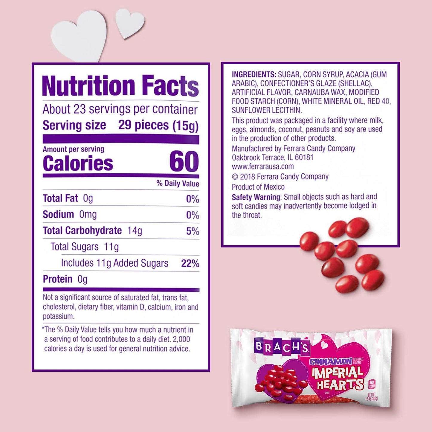 Brach'S Cinnamon Imperial Valentine’S Day Hearts Hard Candy | Cinnamon Heart Candy | Old Fashioned Candy | Cinnamon Candy Hearts For Baking, 12 Oz Bag
