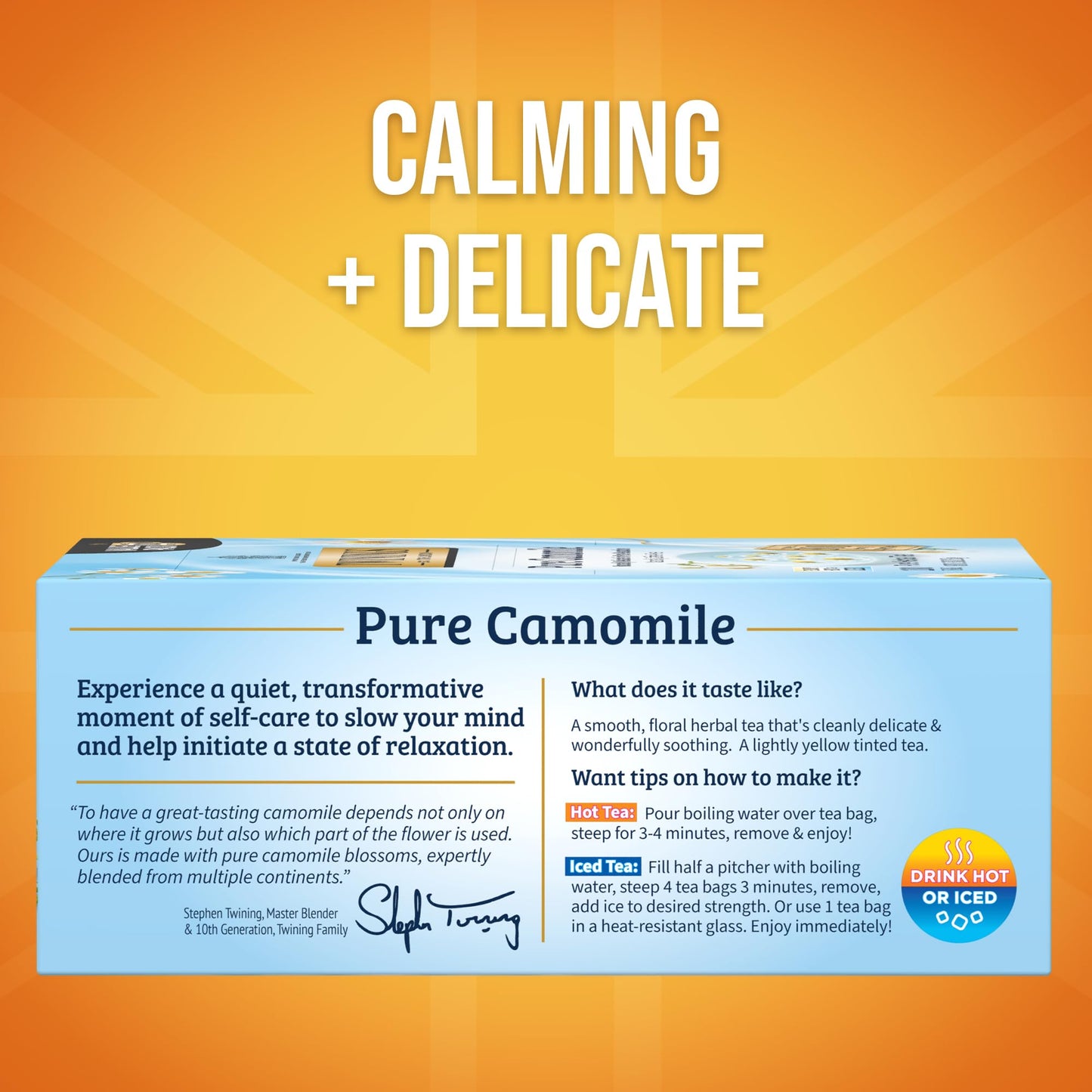 Twinings Pure Camomile Herbal Tea, Naturally Caffeine-Free, 100 Teabags, Ideal for Hot or Iced, 100 Count Pack